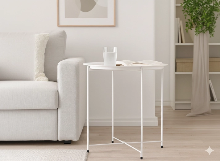 Rundt hvidt metal sofabord 47 × 47 × 50,5 cm