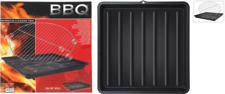 Bakke til vask af BBQ-riste og redskaber, 67 × 67 × 6 cm, plast, sort