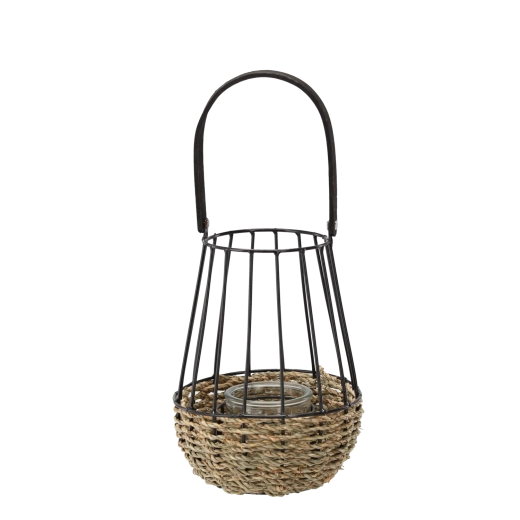 Metallygte i sort-brun med glasindsats 22 × 37 cm