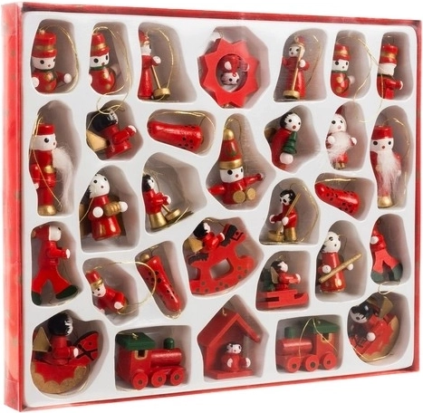 Hængende juletræspynt i træ Ruhhy, sæt 30 stk.