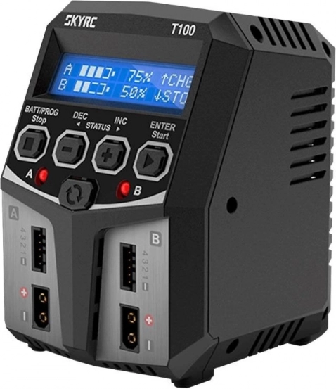 SKYRC T100 dobbeltkanals oplader 2×50 W med XT60