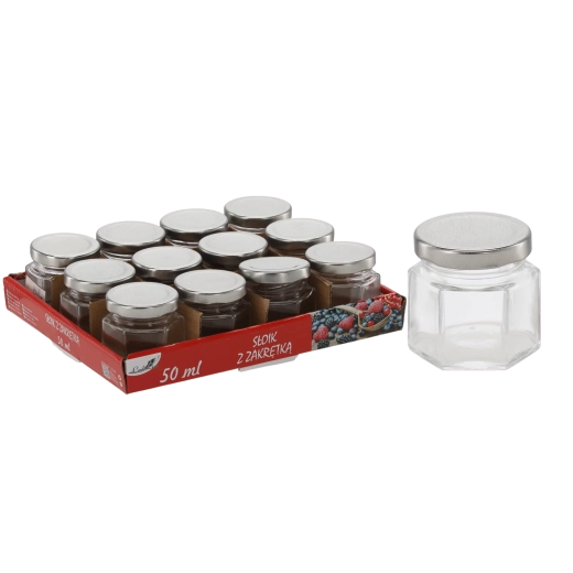 Sekskantet glas 50 ml med metallåg