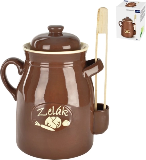 Keramisk syltekrukke (surkålskrukke) 6 l med låg og tang
