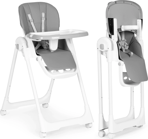 Højstol med justerbar sædehøjde, dobbelt bakke og betræk i økolæder ECOTOYS, mørkegrå