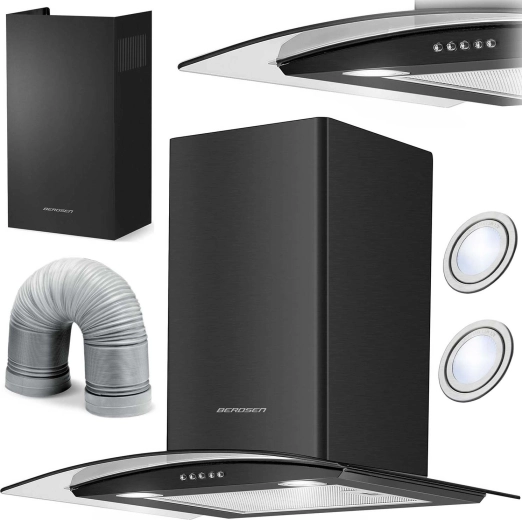Skorstensemhætte 60 cm BERDSEN BT-201, sort glas og rustfrit stål