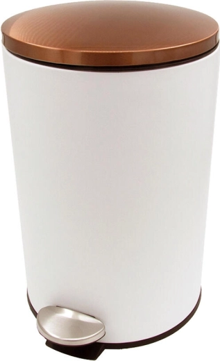 Pedalspand 12 l rund, metal, hvid med kobberlåg