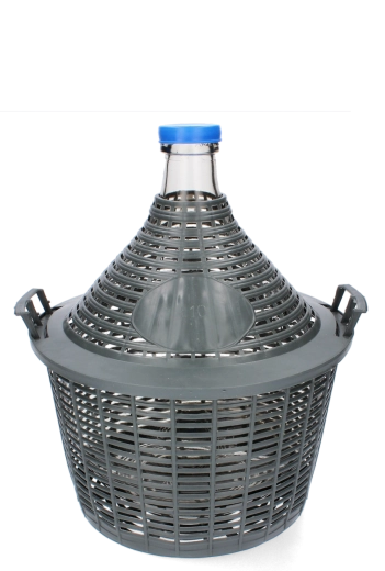 Glasdemijohn 10 l med smal hals i plastkurv