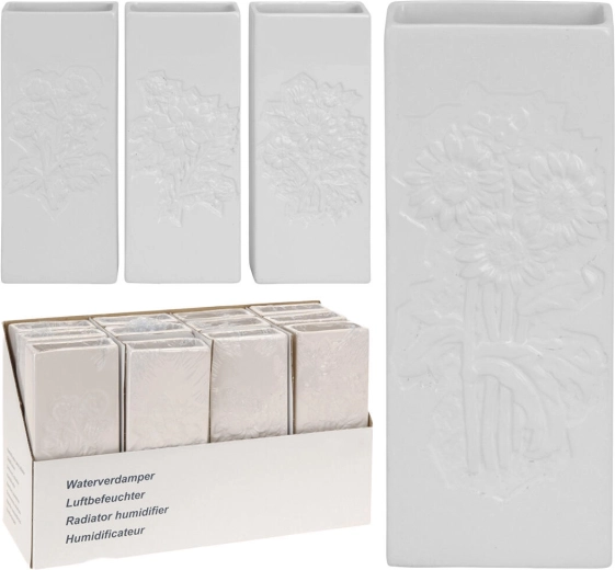 Keramisk radiatorfordamper med blomstrelief, hvid