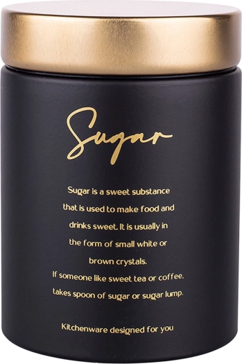 Rund sukkerspand “Sugar” sort mat med gyldent låg