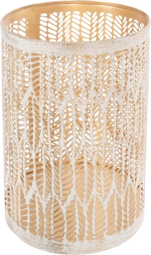 Lysestage Leaf i beige/guld metal 18 cm