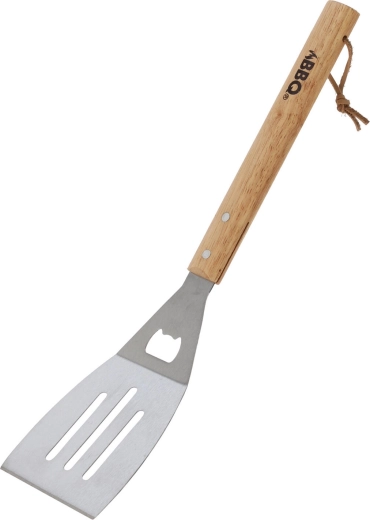 Grillspatel i rustfrit stål 46 cm med træhåndtag