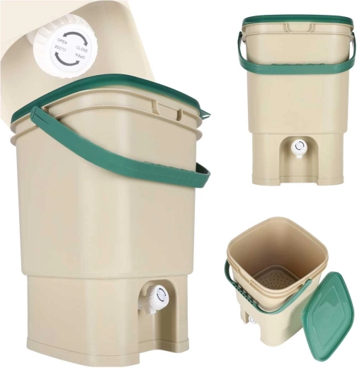 Hjemmekompostbeholder til køkken 15 l med hane