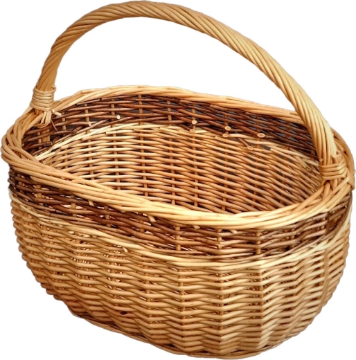 Oval indkøbskurv i flet 36 × 25 × 30 cm, lakeret, med langsgående hank