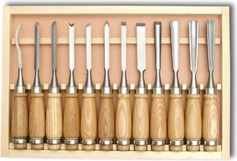 Sæt træskærejern 12 dele i trææske