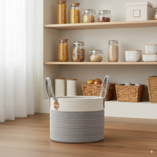 Rund kurv til vasketøj og legetøj 30 × 24 cm – grå tekstilorganisator med håndtag
