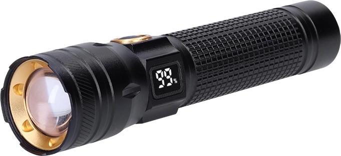 Solight genopladelig LED-lommelygte med display 200 lm, zoom, Li‑Ion