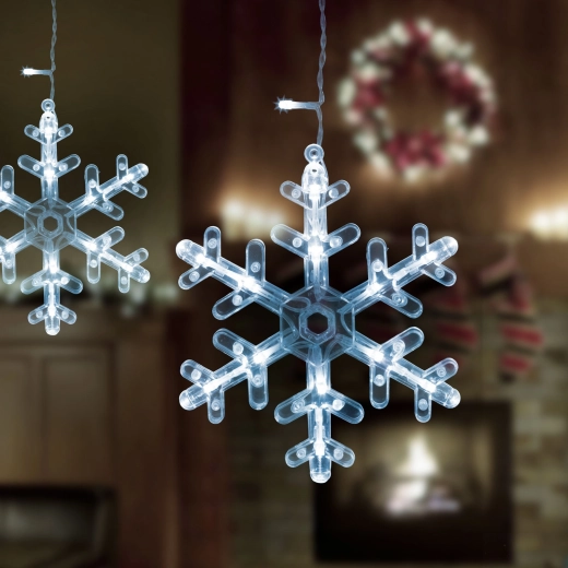 LED-lysgardin med snefnug, 3 × 0,75 m, 224 koldhvide LED'er