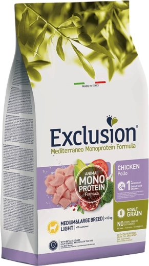 Exclusion Monoprotein Light kyllingefoder til mellemstore og store hunderacer, 3 kg