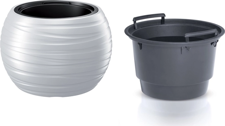 Rund Maze urtepotte med indsats 43,6 cm hvid