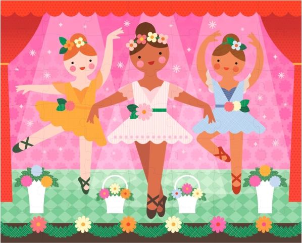 Dobbelt-sidet puslespil ballerinaer 2-i-1 PETIT COLLAGE, 49 brikker