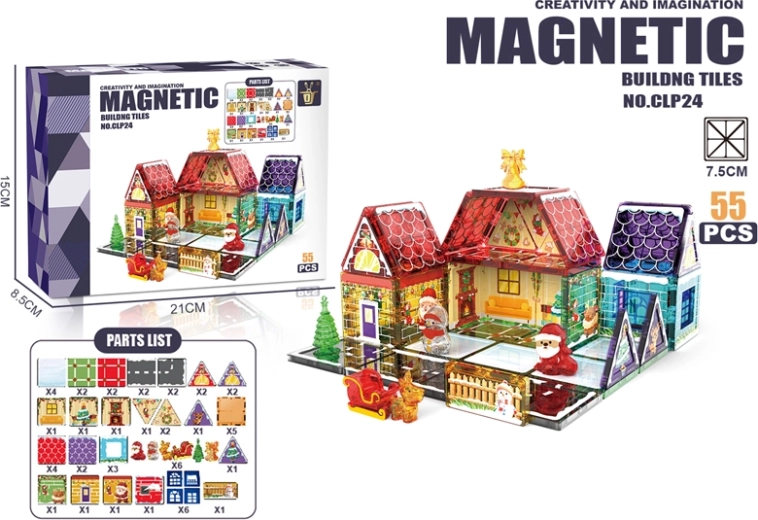 Magnetisk byggesæt med farverige huse (55 dele)