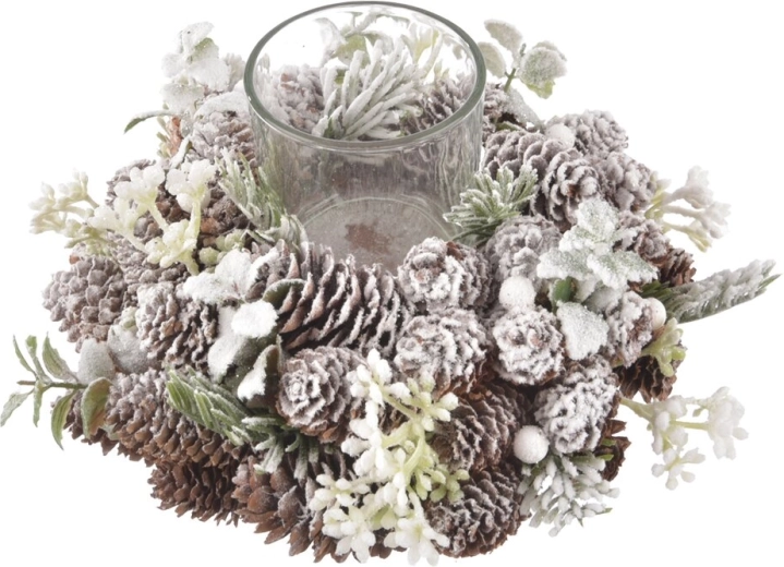 Lysestage formet som en grankogle med sneeffekt, 24 cm
