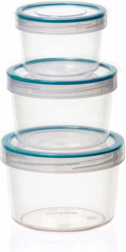 Sæt med runde fødevarebeholdere med tætningslåg 3 stk.