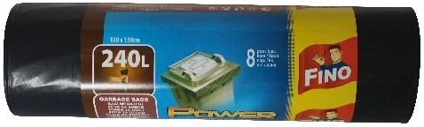 Ekstra stærke affaldsposer 240 l, 120 × 150 cm, sorte, FINO (8 stk)
