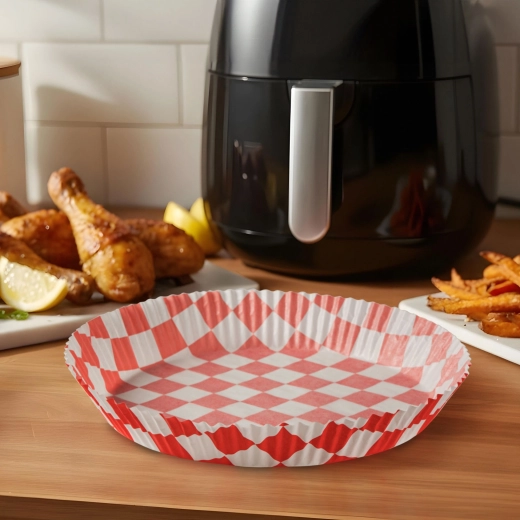 Bagepapir til airfryer, ternet, rundt, 23 cm, 50 stk.