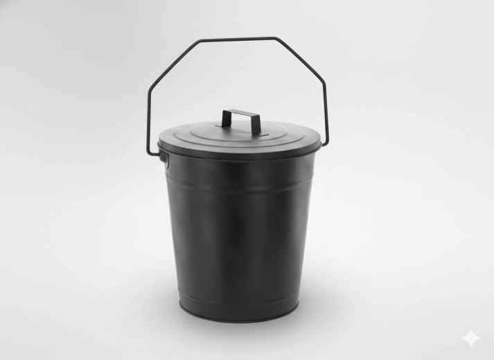 Metalspand til aske med låg 21/27 cm, højde 36 cm