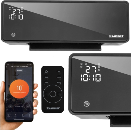 Luftgardin KAMINER ZELVION med Wi‑Fi og fjernbetjening 1000 W / 2000 W sort – Sort