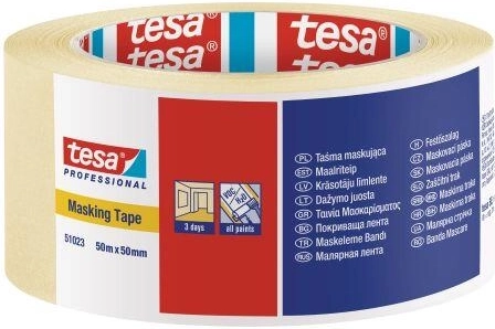 Kreppet maskeringstape 50 mm × 50 m gul Tesa