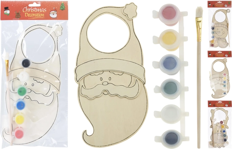 Juleophæng i træ til døren til at male færdig, mix af motiver