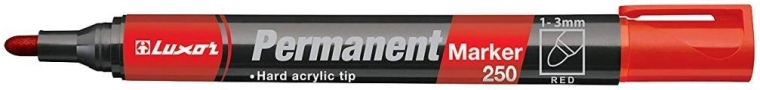 Permanent marker LUXOR 250, rund spids 2–3 mm, rød
