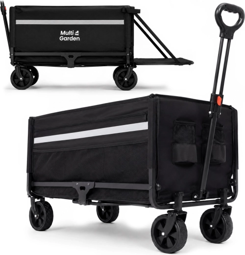 Sammenklappelig have-transportvogn MultiGarden 120 l med lommer og presenning, grå