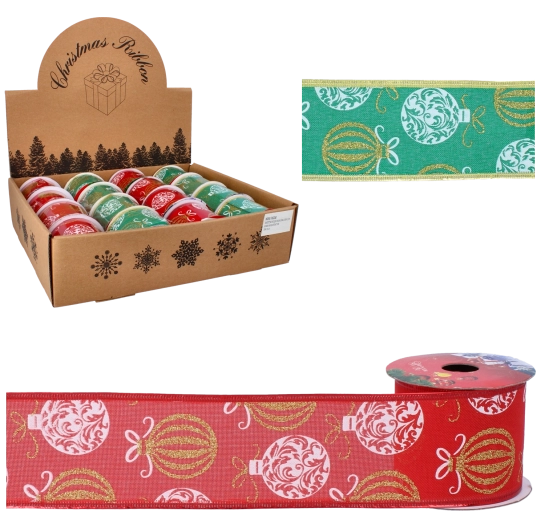 Julesatinbånd 6,3 cm × 2,7 m med pyntemotiv