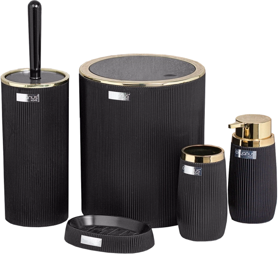 Rundt badesæt 5 stk sort/guld