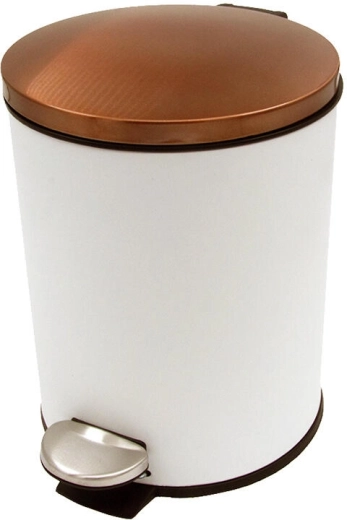 Pedalbetjent affaldsspand 5 l rund med plastindsats – hvid med kobberlåg