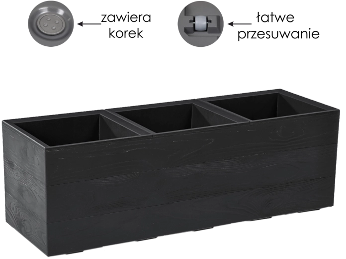 Plantekasse Karo Recycled 90 × 30 cm sort med træimitation