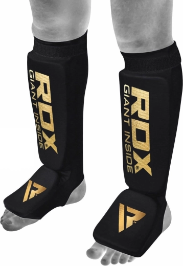 RDX skinne- og vristbeskyttere Hosiery Shin Instep Foam sort‑guld XXL