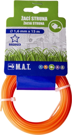 Nylonsnøre til trimmer, stjerneprofil 1,6 mm, 15 m, mørkeorange