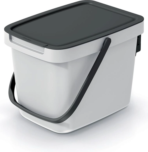 Skraldespand Systema Q Collect 6 l askefarvet med sort låg