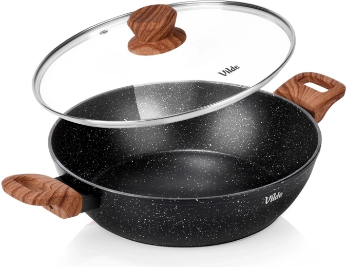 Dyb granitpande med glaslåg 28 cm, 3,5 l – Vilde Granitica Wood