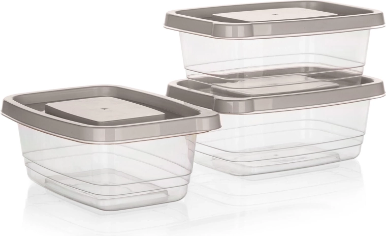 Sæt med rektangulære madopbevaringsbokse 1,13 l – 3 stk., transparent med Latte-låg