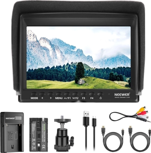 Neewer F100 bærbar monitor med USB-oplader og NP-F550-batteri