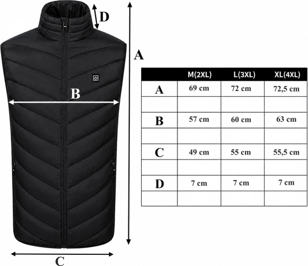 Opvarmet unisex-vest med USB, størrelse L - 1 stk.
