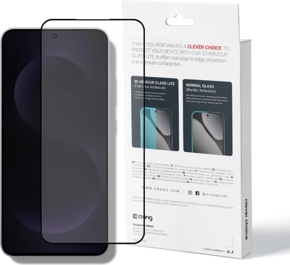 Crong 3D Armour Glass Lite 3D hærdet glas Full Glue med sort ramme til Samsung Galaxy A37/A36/A57/A56/S25FE - 1 stk.