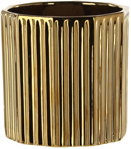 Keramisk skjuler til potteplante i guldfarve med stribet mønster 15 × 15 × 15 cm