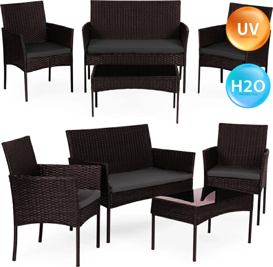 Have loungesæt i rattan til 4 personer med bænk, lænestole og glasbord MULTIGARDEN, mørkebrun