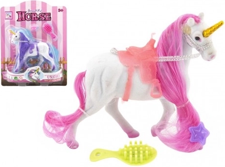 Unicorn til at rede med sadel og tilbehør, 15 cm